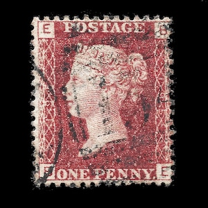 1864 Victoria penny red plate 195 in average used condition. There are 151 different plate numbers to collect. Collect british stamps.