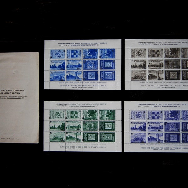 Great Britain 1967 Philatelic Congress of Great Britain four mint sheets of 12 showing views and crests of Cambridge, plus congress folder.