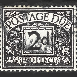 Sello usado GB 1914, franqueo debido, 2d, negro, marca de agua cifrada simple invertida. Emisión del rey Jorge V.
