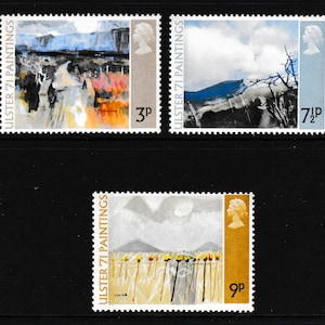 Great Britain 1971 Ulster Paintings set of three mint stamps issued by Royal Mail.  Ideal for collector of British stamps or for craft work.