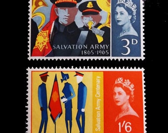 Great Britain 1965 Salvation Army centenary set of two mint postage stamps.  Ideal for collector of British stamps or for craft work.