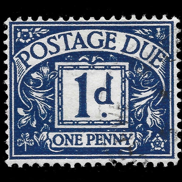 Great Britain 1959 Postage Due 1d blue, Multiple Crowns watermark, used stamp. Queen Elizabeth II issue.