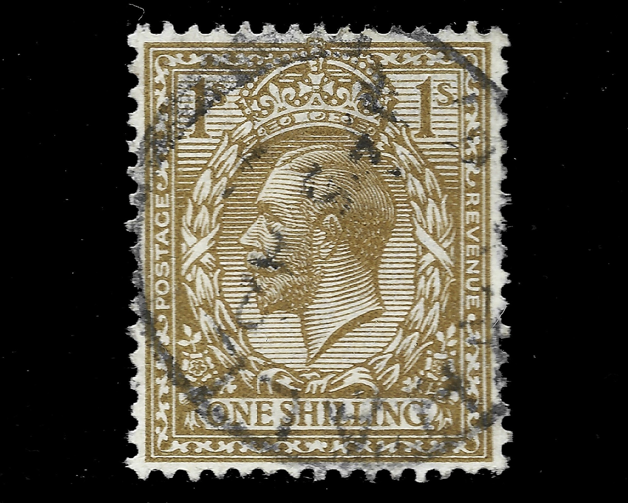 【ラスト1点】英国　洋書　Crown & Sceptre GB 1912 King George V 1 Shilling Bistre Used Definitive