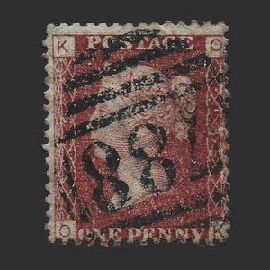 1864 Victoria penny red plate 135 in average used condition. There are 151 different plate numbers to collect. Collect british stamps.
