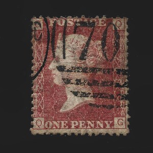 1864 Victoria penny red plate 208 in average used condition. There are 151 different plate numbers to collect. Collect british stamps.