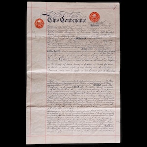 Escritura de transferencia auténtica de 1937 de 4 páginas para la compra de un terreno edificable en Sussex.