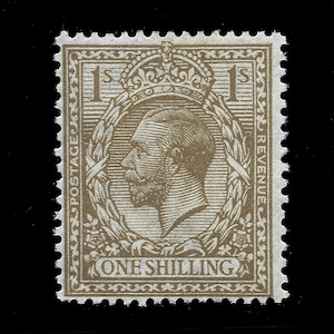 Gran Bretaña, 1912, Rey Jorge V, 1/-, sello postal definitivo, nuevo, montado en bistre, con marca de agua Royal Cypher. Colecciona sellos británicos.