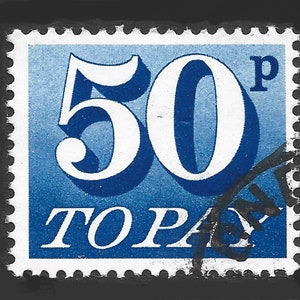 Great Britain 1970 To Pay 50p decimal issue, no watermark, used stamp. Queen Elizabeth II issue.