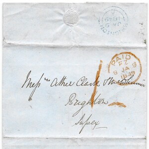 Carta auténtica de 1849 a los abogados de Brighton solicitando la devolución de un contrato de arrendamiento con un cheque por el cargo correspondiente.