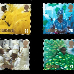 Great Britain 1998 Notting Hill Carnival/Europa set of four mint commemorative stamps.  Good for collector of British stamps.