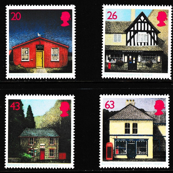 Great Britain 1997 Sub-Post Offices from England, Wales, Scotland and Northern Ireland, set of 4 mint stamps. British stamps.