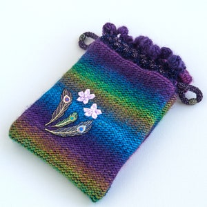 Oracle Deck Bag - Peacock Dream: Oracle Tarot tasje met trekkoord Portemonnee met lavendelbloemen en koorden
