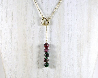 Jasper lariat necklace; stacked bead lariat necklace; lariat necklace