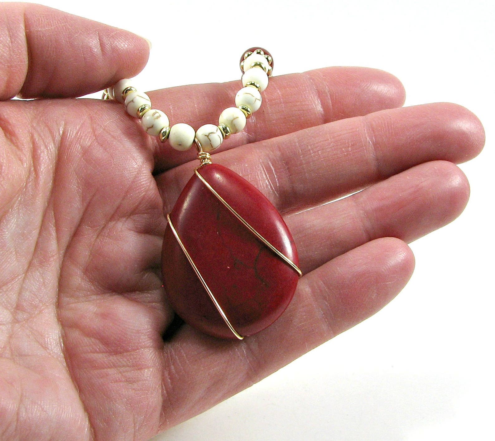 Red howlite statement necklace red and white bead necklace Etsy
