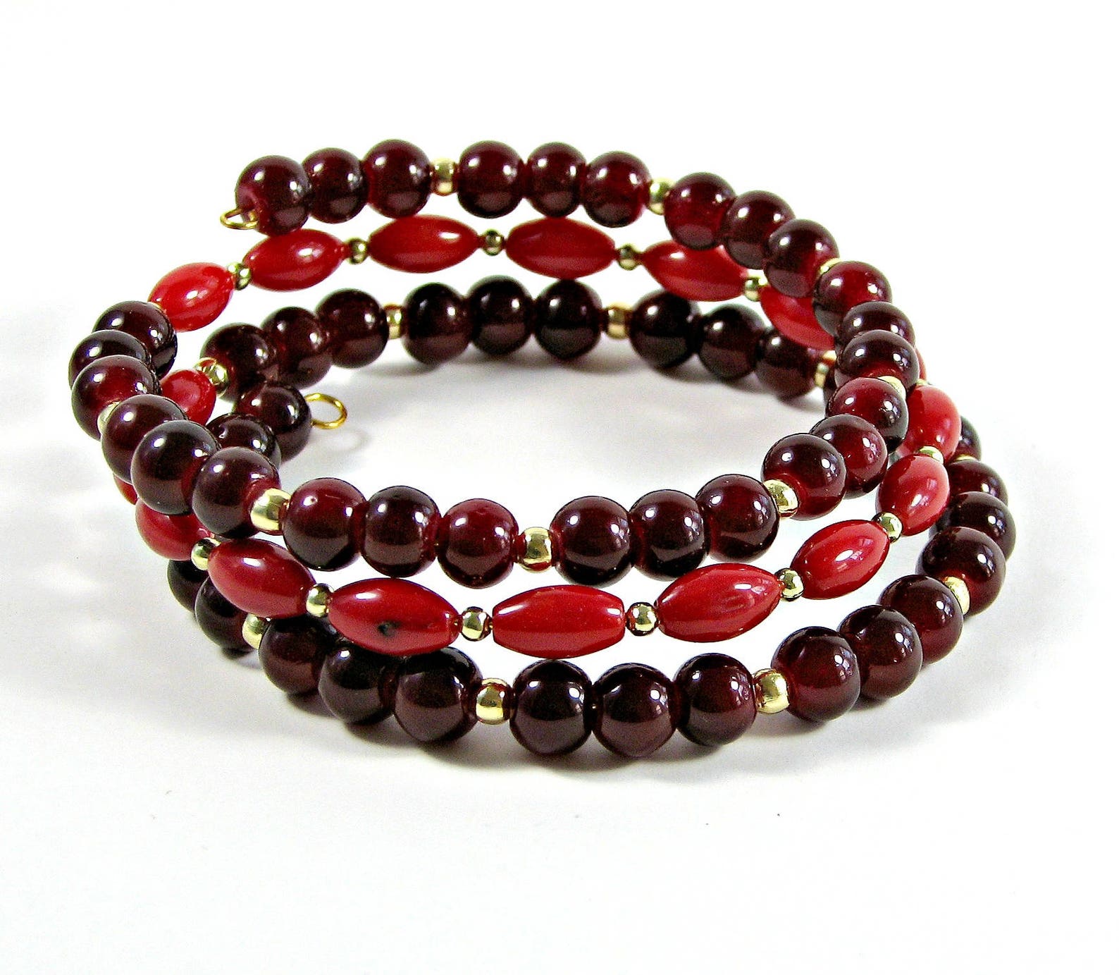 Red Bead Bracelet Red and Gold Bead Bracelet Beaded Memory Etsy