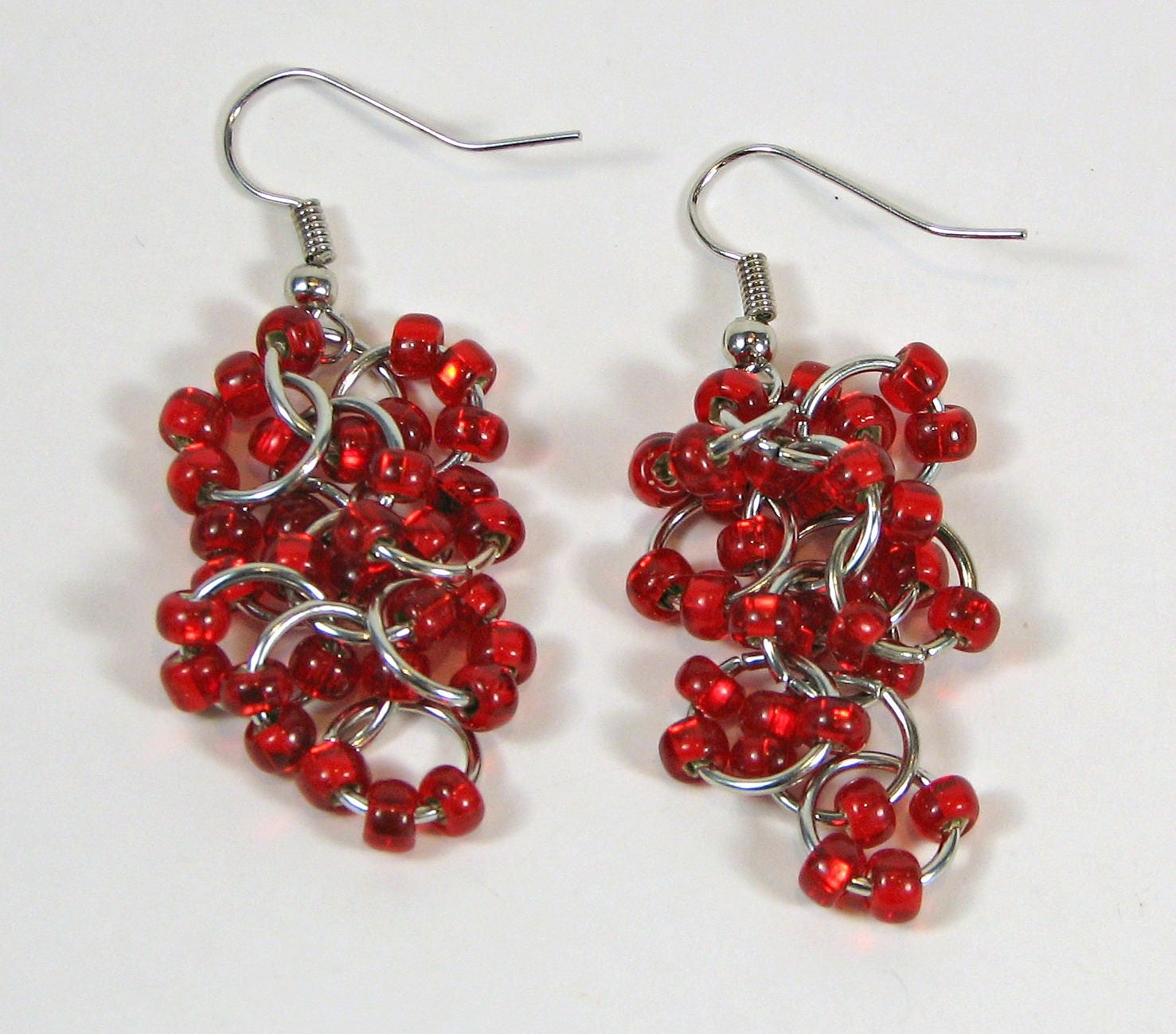 Red Shaggy Loop Chainmail Earrings Shaggy Chainmail Earrings - Etsy