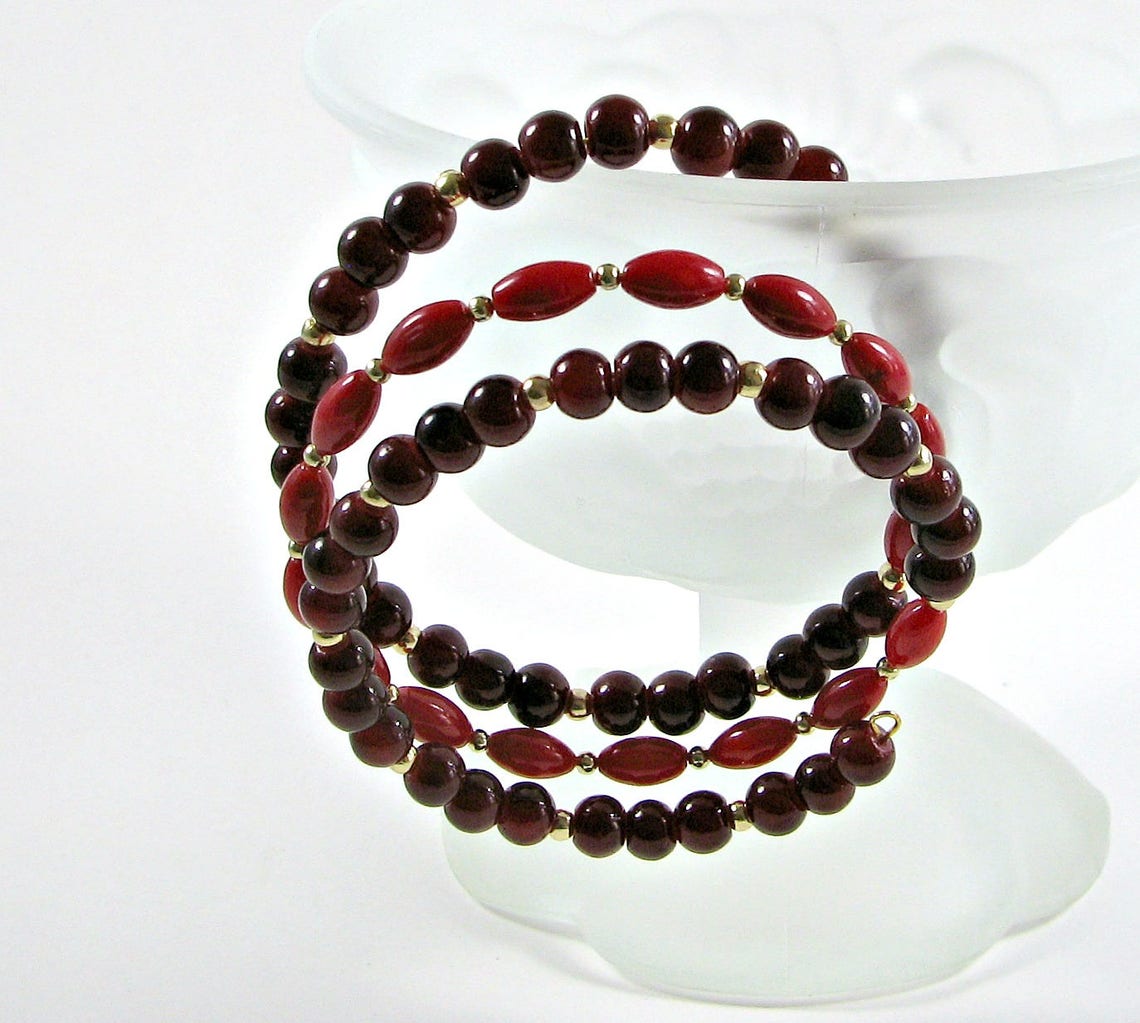 Red Bead Bracelet Red and Gold Bead Bracelet Beaded Memory Etsy