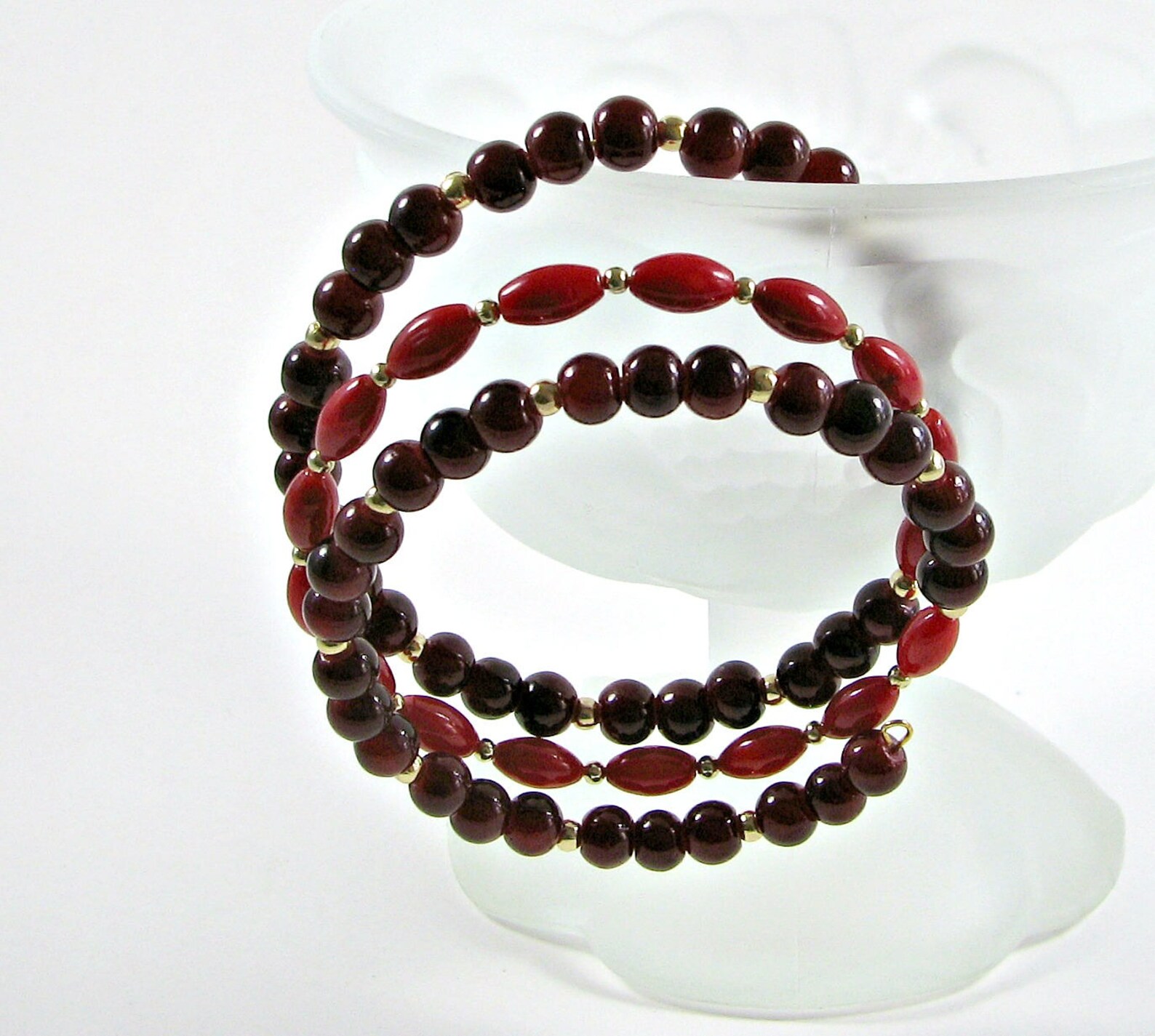 Red Bead Bracelet Red and Gold Bead Bracelet Beaded Memory Etsy