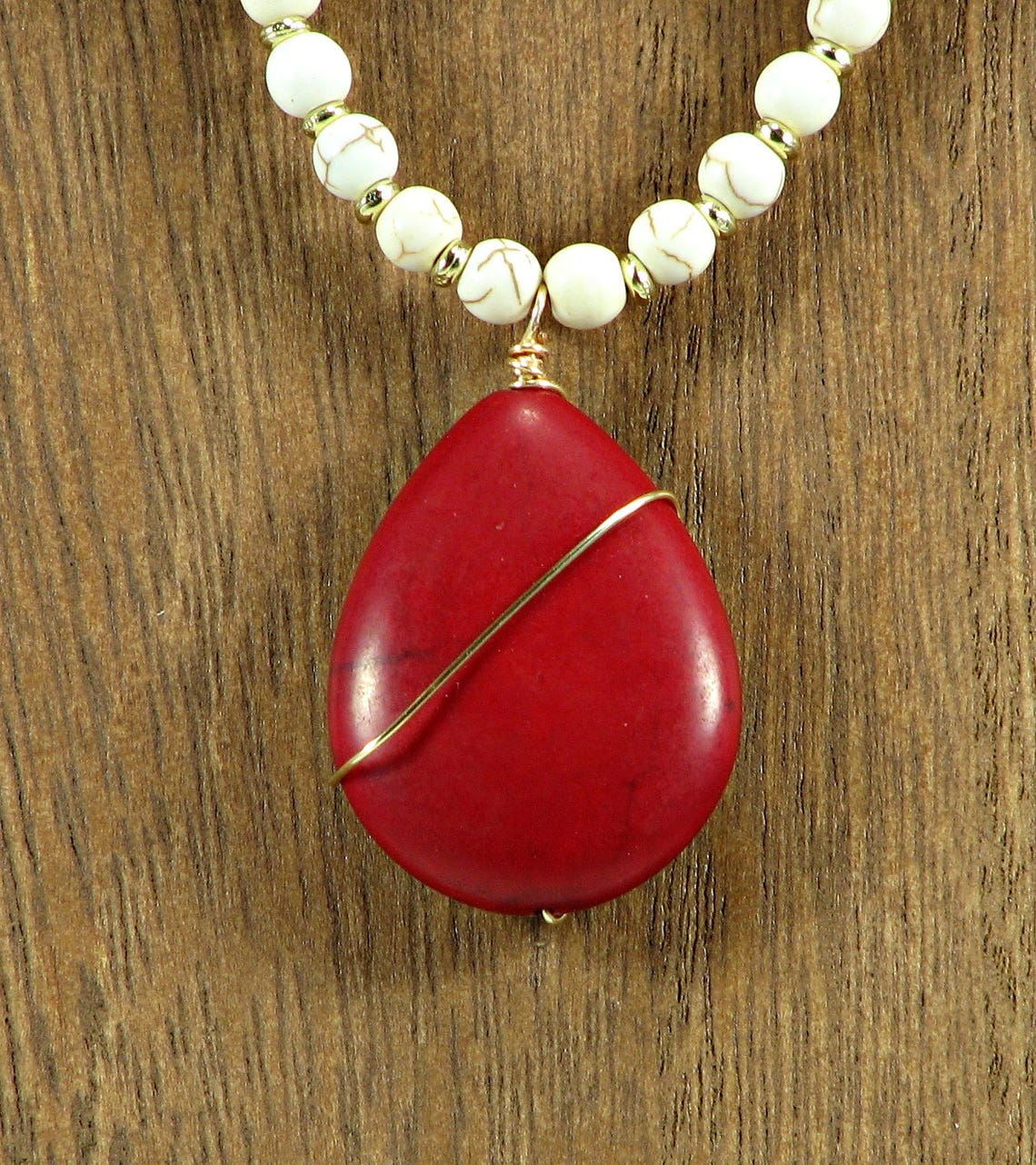 Red howlite statement necklace red and white bead necklace Etsy