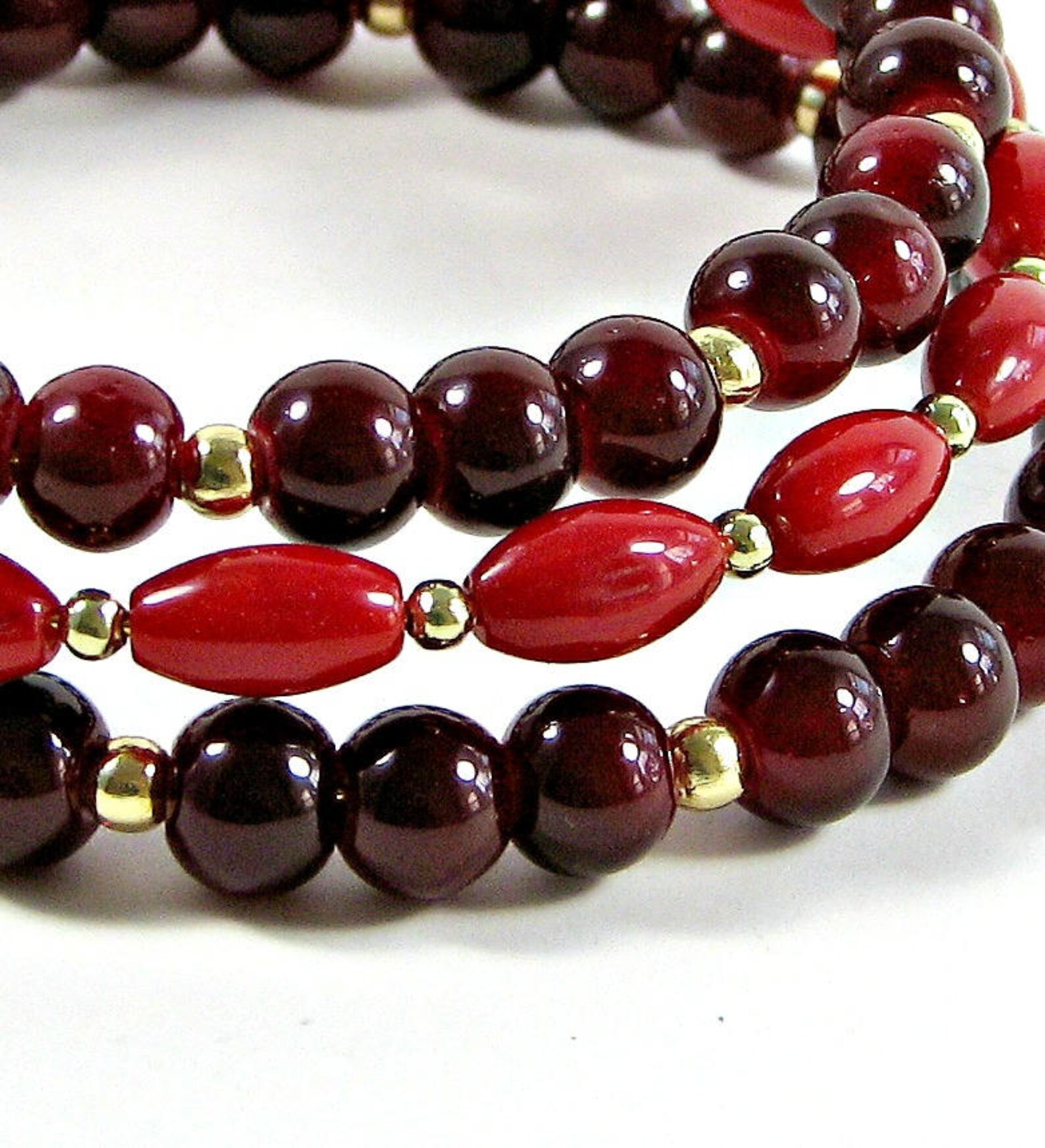 Red Bead Bracelet Red and Gold Bead Bracelet Beaded Memory Etsy