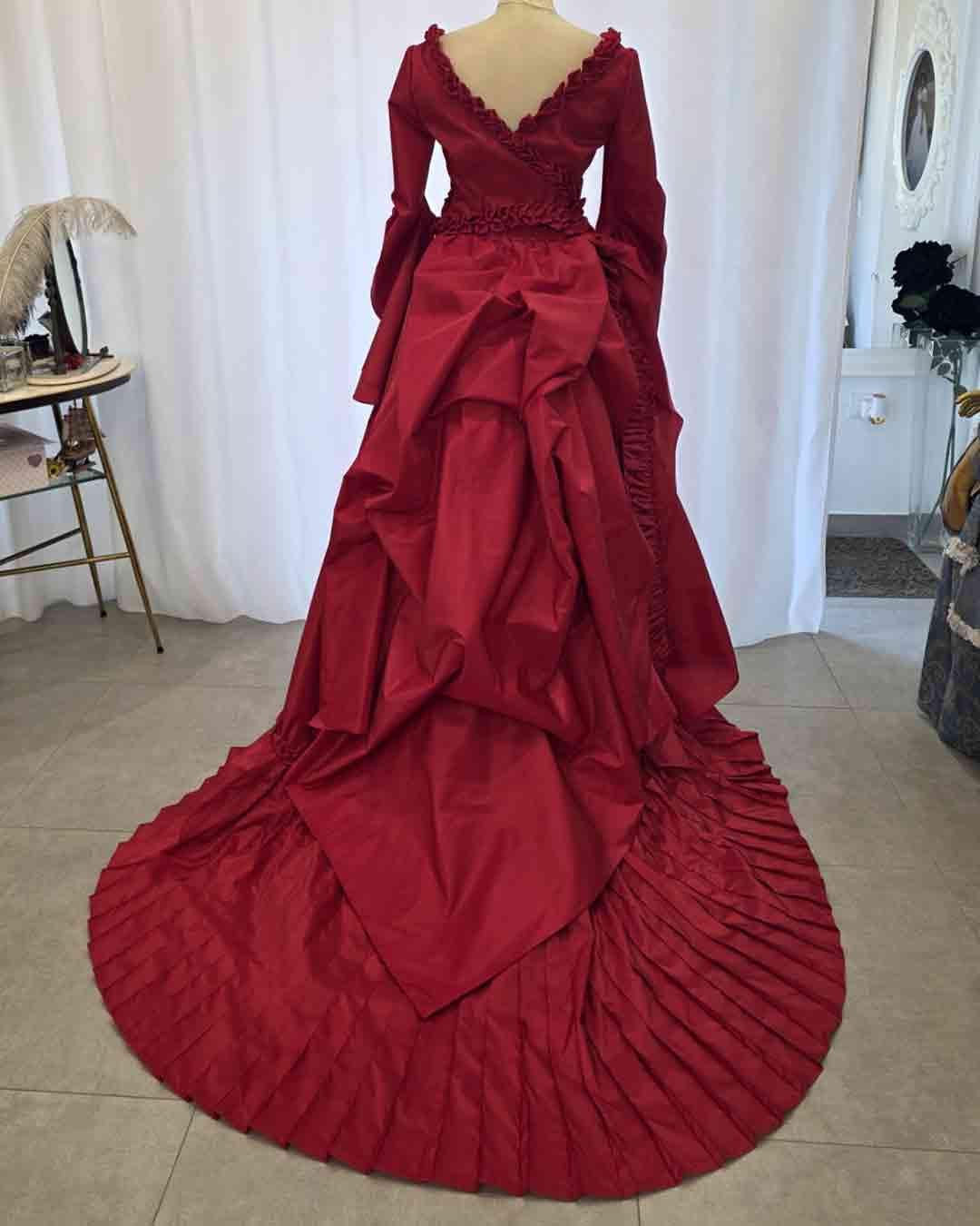 strapless open back dress Zero-Waste Ruffle Dress in Red Floral Silk Jacquard