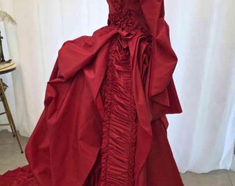 Red Victorian Mina Dracula Gown, 1800s Historical Bustle Dress, Handmade  Couture Cosplay - Etsy Sweden