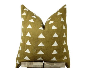 Mudcloth Pillow Cover, Authentic African Mud Cloth | Mustard | 'Nia'