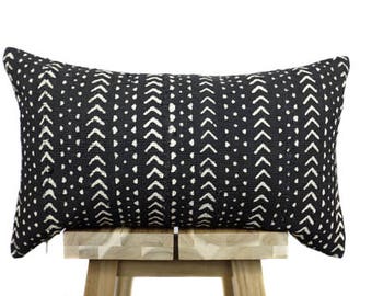 Mudcloth Pillow Cover, African Mud Cloth, Black and White | 'Sheba'
