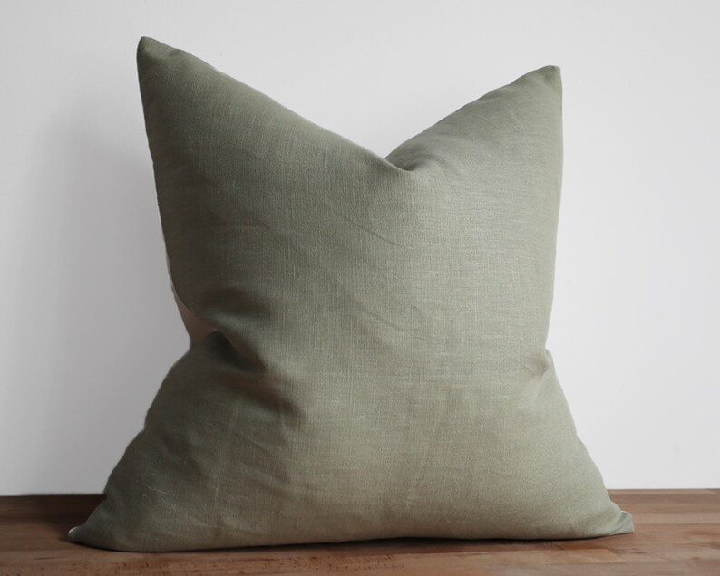 Sage Green Linen Decorative Pillow Cover Stitched Select Etsy