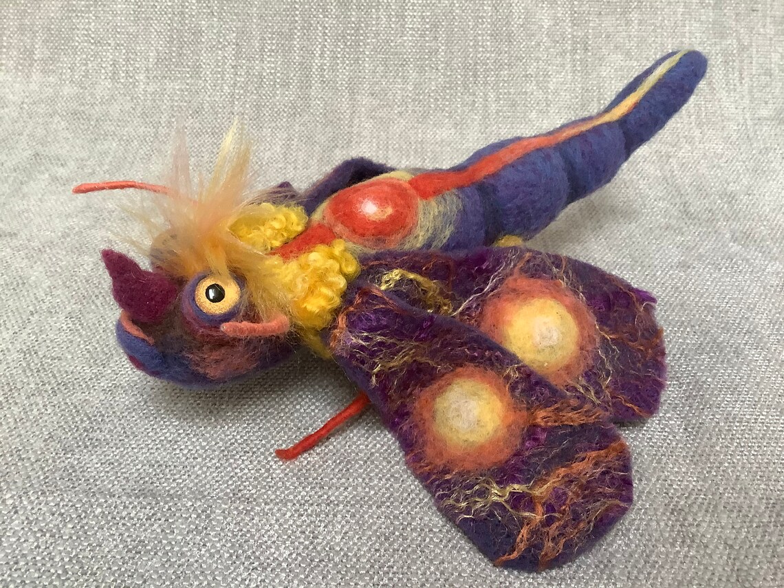 IN STOCK Needle Felted Fantasy Dragonfly Moth Night Friend Handmade