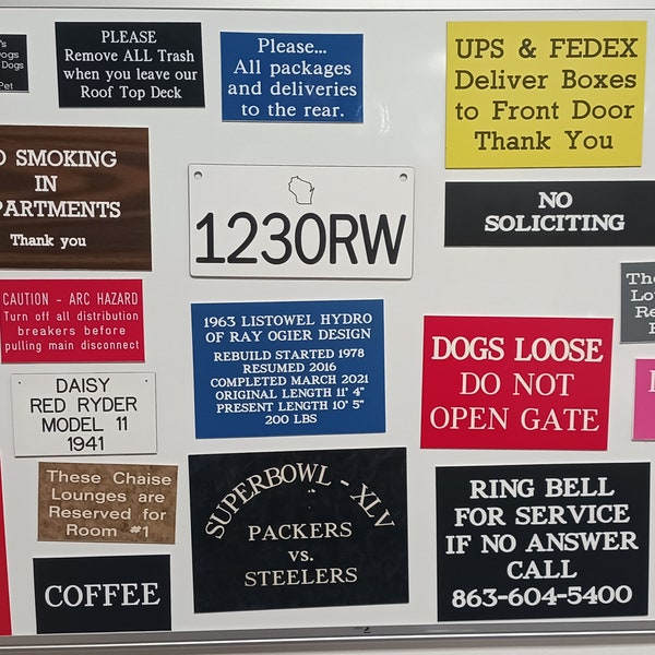 Custom Engraved Plastic Sign - Various Size options available.
