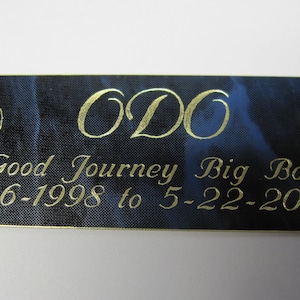 1&quot;x3&quot; Gold Brass Plate w/ Black or gold Print. Custom Personalized Plate Adhesive Backed - Trophy Award urn label