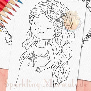 Sello Digital, Mujer Embarazada, Madre DigiStamp, Página para colorear, Dibujo Lineal, Embarazo, Mamá, Encaje de Corazón, Baby Shower, Flor, Niña, Digi