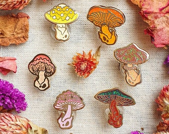 MUSHROOM MINI PINS. Hard enamel pin. Witchy pin. Autumn enamel pin. Pin set. statement accessories. Brooch. Mini pins. Teapot. Tea.