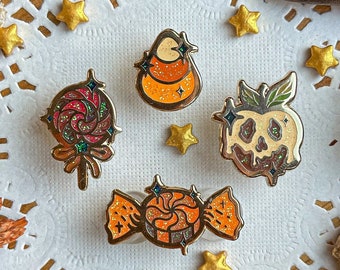SPOOKY CANDIES mini enamel pins. hard enamel pin. witchy pin. Halloween enamel pins. Glitter. Brooch. Mini pins set. Accessories. Lollipop.