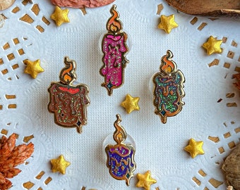 SPOOKY CANDLES mini enamel pins.  hard enamel pin. witchy pin. Gothic candles enamel pin. Glitter. statement accessories. Brooch. Mini pins.