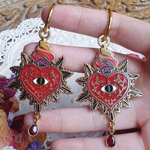 BOUCLES D'OREILLES CUR SACRÉ Gouttes grenat Pendentifs All Seeing Eye Accessoire tendance