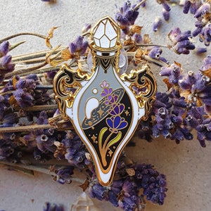 LAVENDER POTION enamel pin. Gold finish, hard enamel. Green witch pin. glitter. spooky vibes pins. witchy accessories. Crystal, lavender. image 2