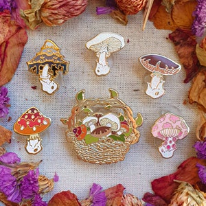 MUSHROOMS PIN SET.  hard enamel pin. Cottagecore pin. Mushrooms enamel pin. Glitter. statement accessories. Brooch. Fairy circle. Amanita.