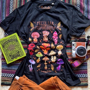 PECULIAR MUSHROOMS T-shirt. Mushrooms lovers t-shirt. Black shirt.