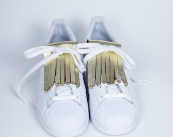 Gold luxury leather fringes for lace-up shoes