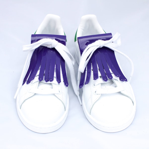 Franges en cuir véritable recyclé violet vernis pour baskets