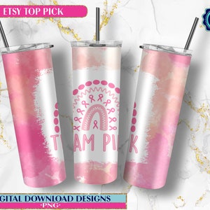 20 oz Skinny Tumbler, Breast Cancer Awareness Tumbler, Rainbow Tumbler, Breast Cancer Tumbler, Sublimation Design, Seamless png, Digital png image 1