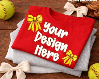 Softball Shirt Mockup, Flat Lay Option, 300 DPI PNG, High Resolution T Shirt Mockup
