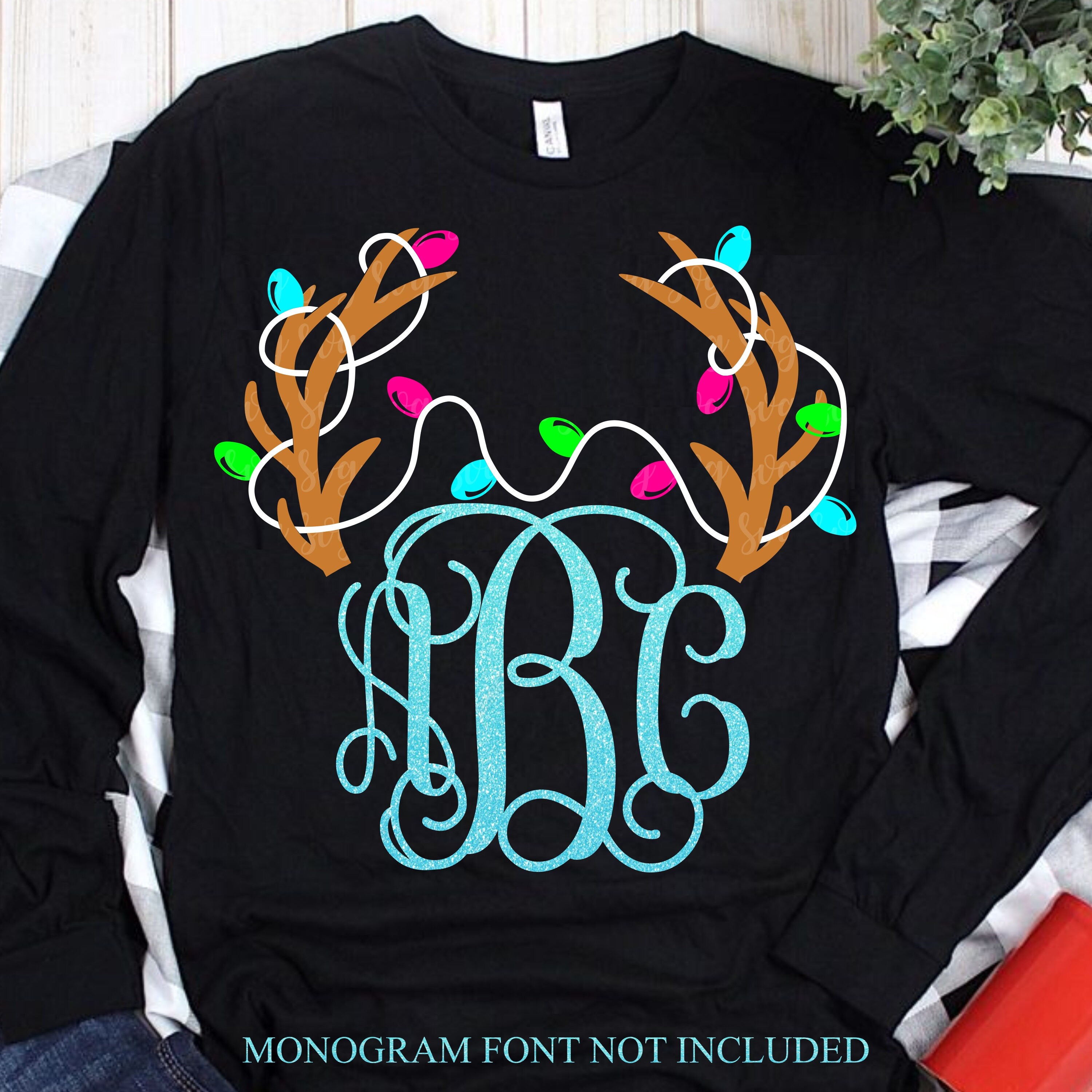 Download antler monogram svg,antler with lights svg, Christmas svg, matching family svg design,family ...