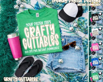 Summer Mockup Bundle | 6 Summer T-Shirt Designs | Beach Graphic Tees | Digital Download T-Shirt Mockup, Flat Lay Mockup