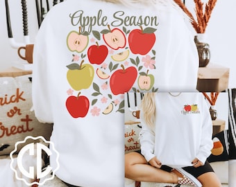 Apple Season T-Shirt Design: Front & Back PNG (Digital Download)