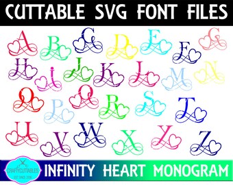 Heart Monogram Font SVG, PNG Files Silhouette Cameo and Cricut Files