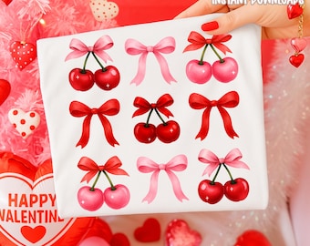 Coquette Cherry With Bow PNG, Valentine Coquette Cherry, Coquette Bow PNG, Instant Download