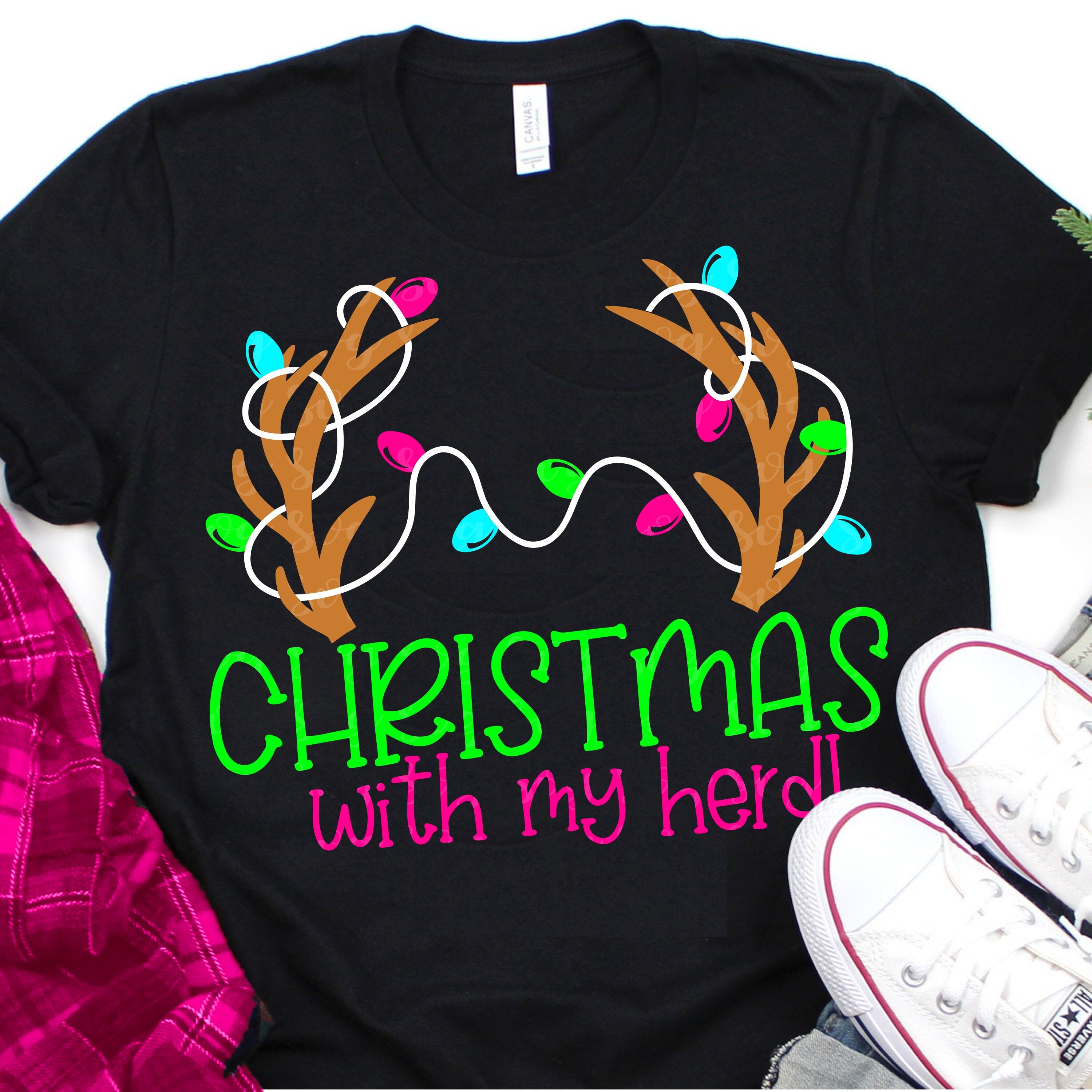 christmas with my herd svg, antler with lights svg, Christmas svg